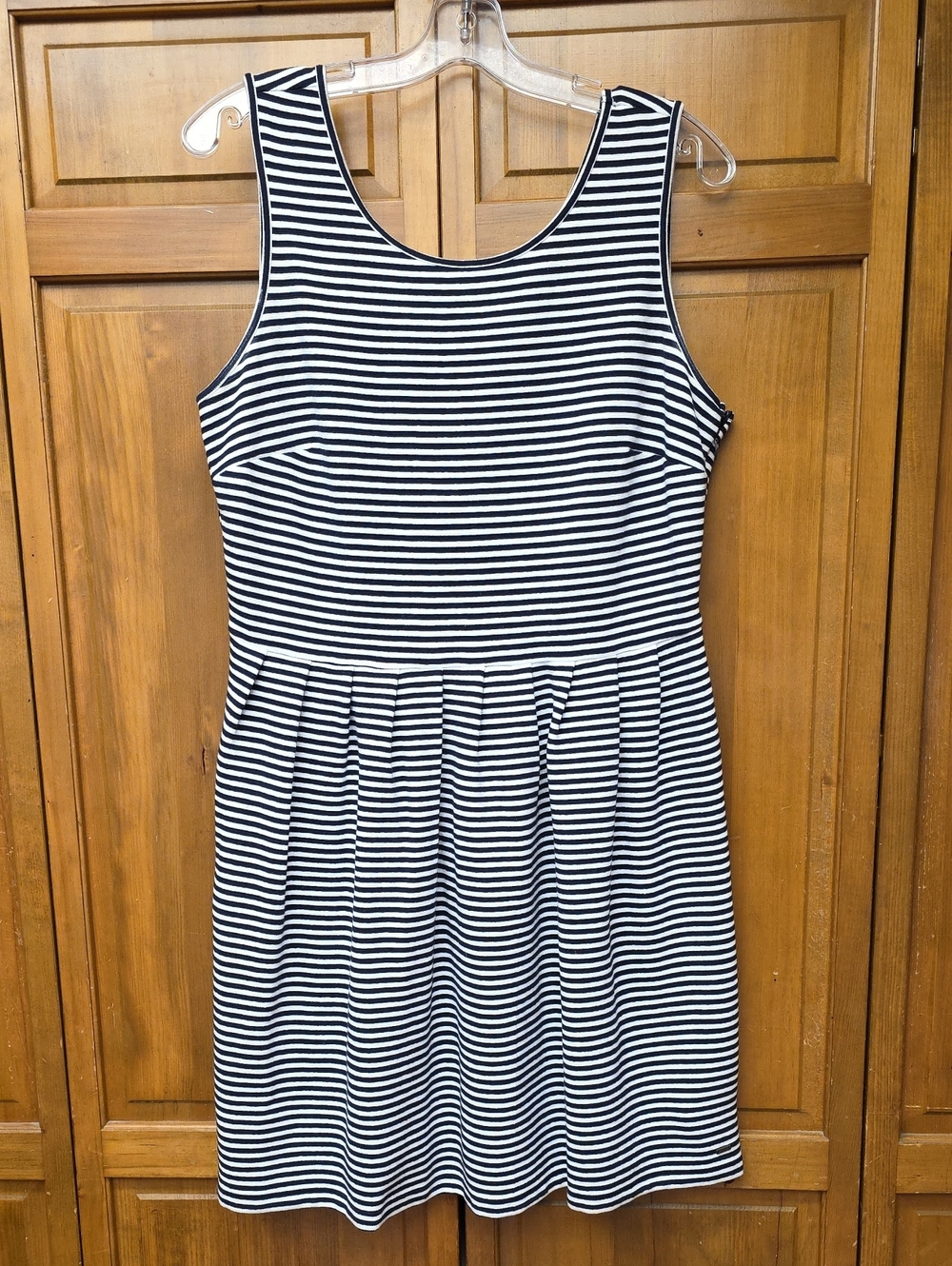 Tommy Hilfiger Sleeveless Fit & Flare Pleated Stripe Dress Navy White Size Large